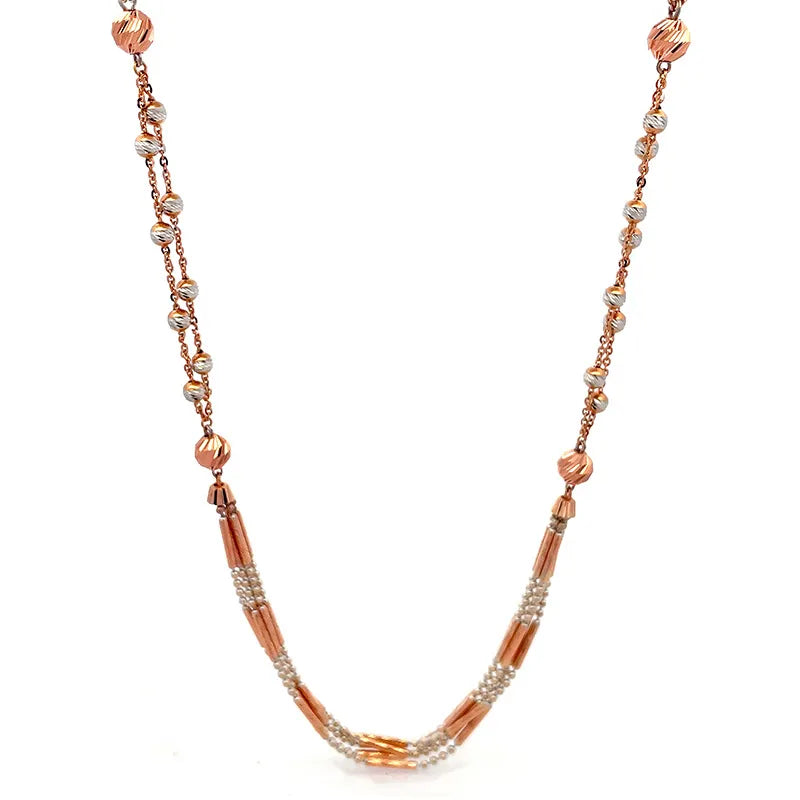 Two-Tone Rose Gold Multi-Strand Beaded Necklace