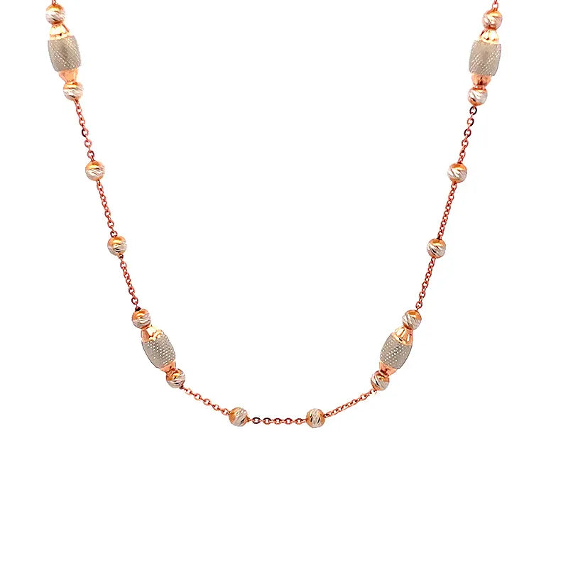 Textured Barrel Bead Station Necklace in 18K Rose Gold