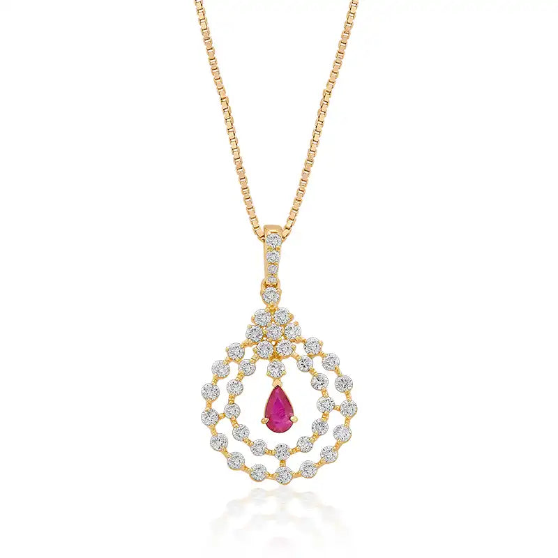 Contemporary Royalty Gemstone studded Diamond Pendant Set