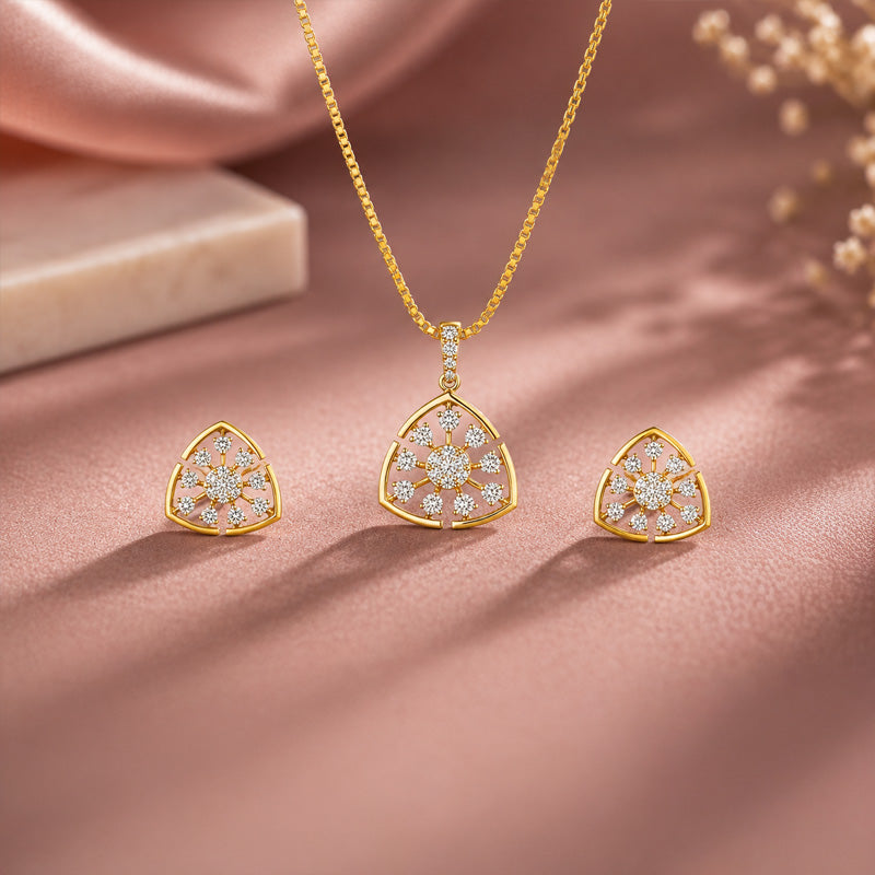 Radiant Gold Diamond Pendant Set