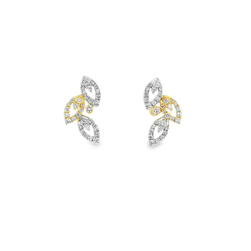 Leafy Gold Diamond Necklace and matching Earrings Set for Everyday Sparkle