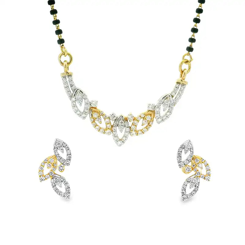 Leafy Gold Diamond Necklace and matching Earrings Set for Everyday Sparkle