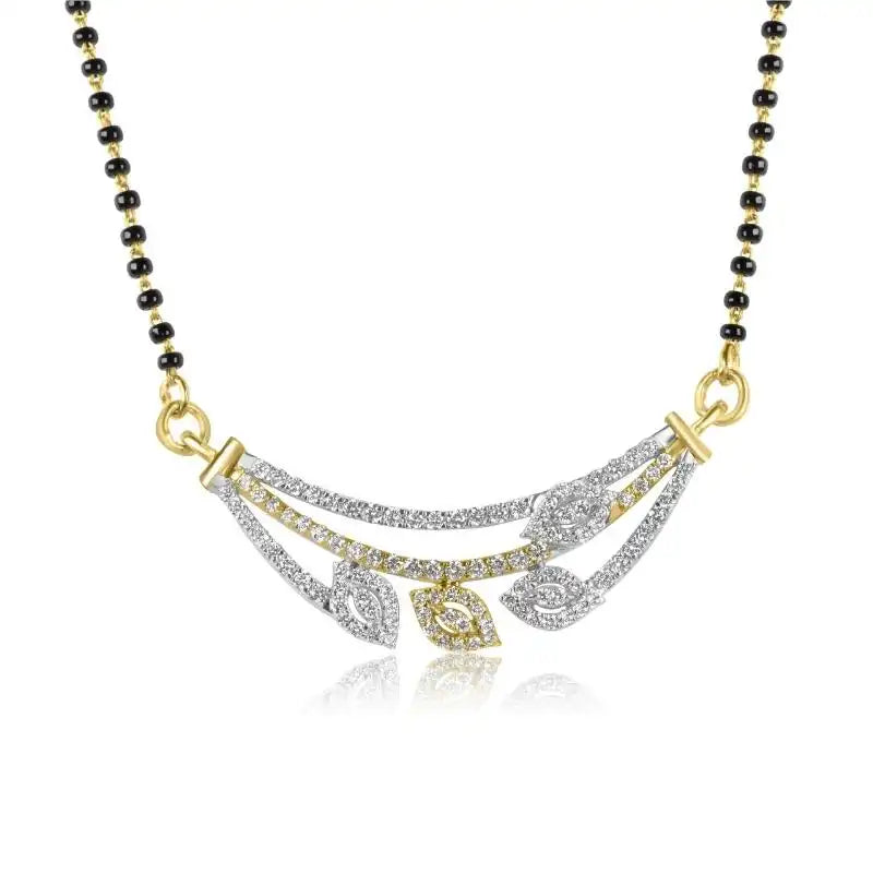 Contemprorary 18K Gold Diamond Mangalsutra Necklace with earrings for Everyday Sophistication