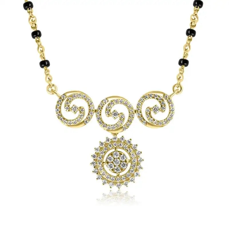 Elegant 18K Yellow Gold Diamond Mangalsutra with Black Beads