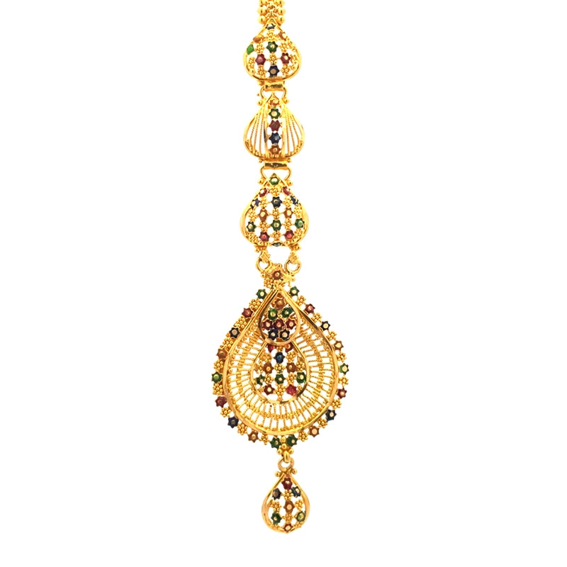Beautiful 22K Yellow Gold Maang Tikka with Intricate Minakari Work for Women