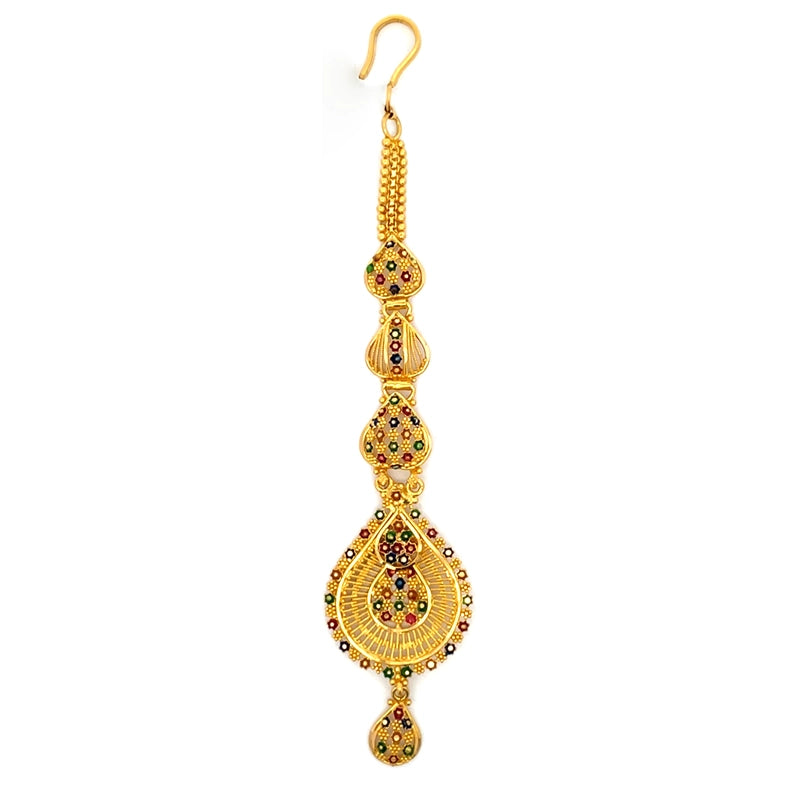 Beautiful 22K Yellow Gold Maang Tikka with Intricate Minakari Work for Women