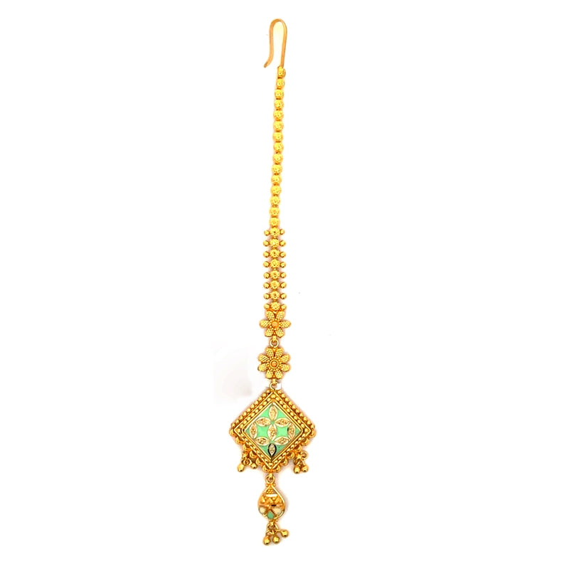 22K Yellow Gold Maang Tikka with Beautiful Minakari Detail for Women