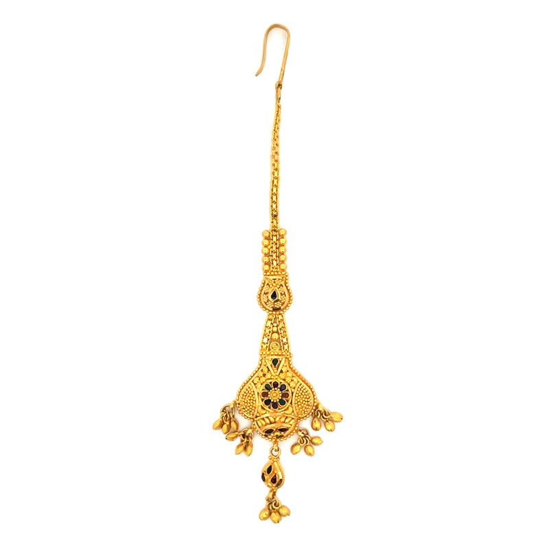 Elegant 22K Yellow Gold Maang Tikka with Detailed Minakari Craftsmanship