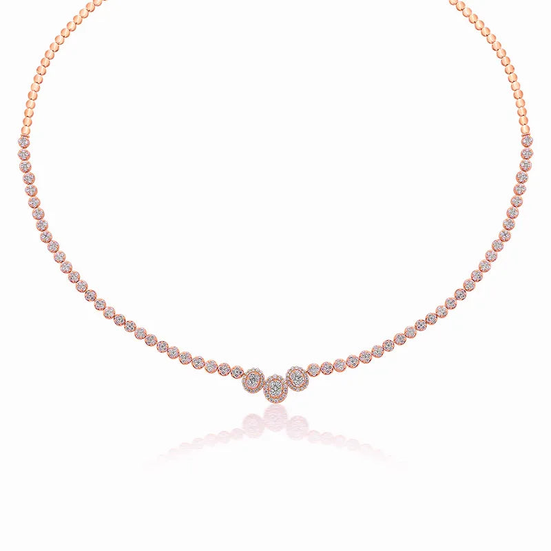 Angelic, Intricate Diamond Necklace & Earrings in Rose gold
