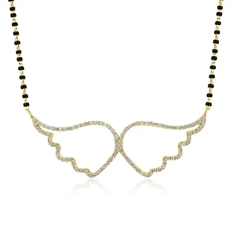 Fancy 18K Yellow Gold Mangalsutra Necklace with Diamond Pendant for Women