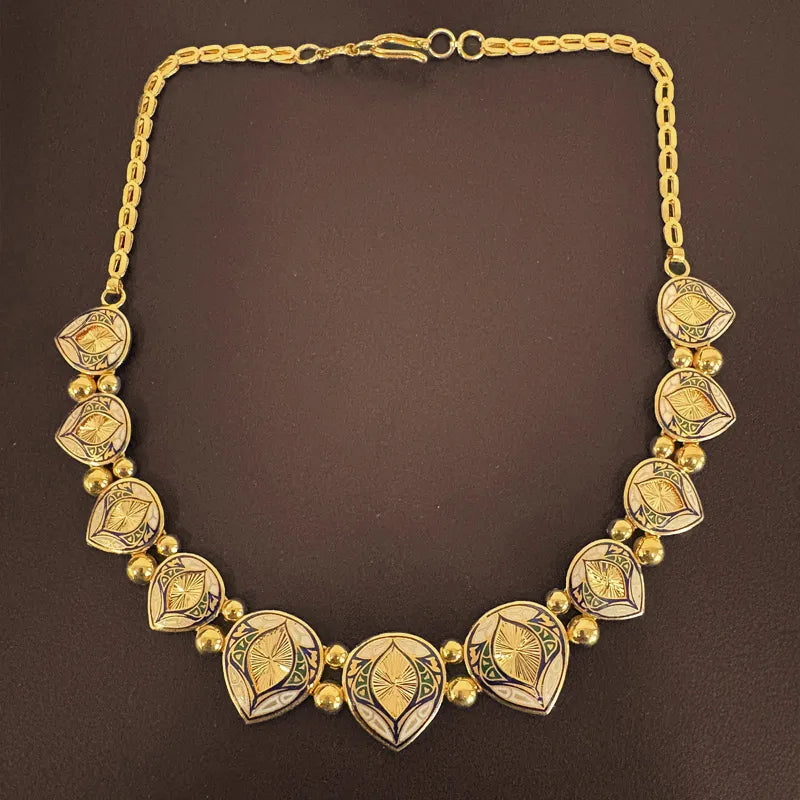 Elegant 22K Yellow Gold Enamel Necklace and Earrings Set for Women