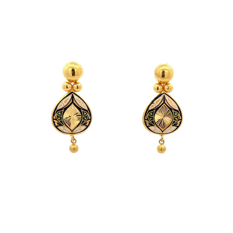 Elegant 22K Yellow Gold Enamel Necklace and Earrings Set for Women