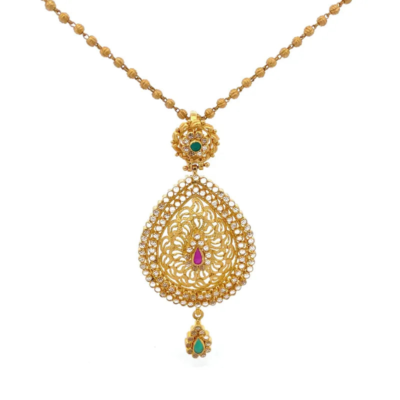 Elegant 22K Yellow Gold Necklace and Earrings Set with Sparkling CZ Accents