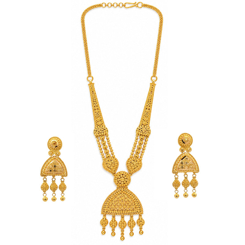 22K Gold Long Necklace and Earrings Set