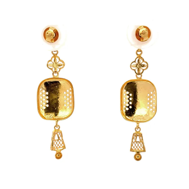 Elegant 22K Yellow Gold Enamel Necklace and Earrings Set for Women