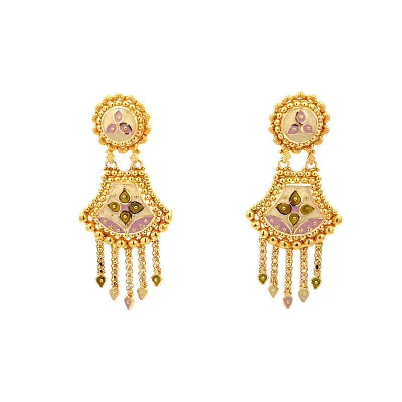 Elegant 22K Yellow Gold Minakari Necklace and Earrings Set for Women