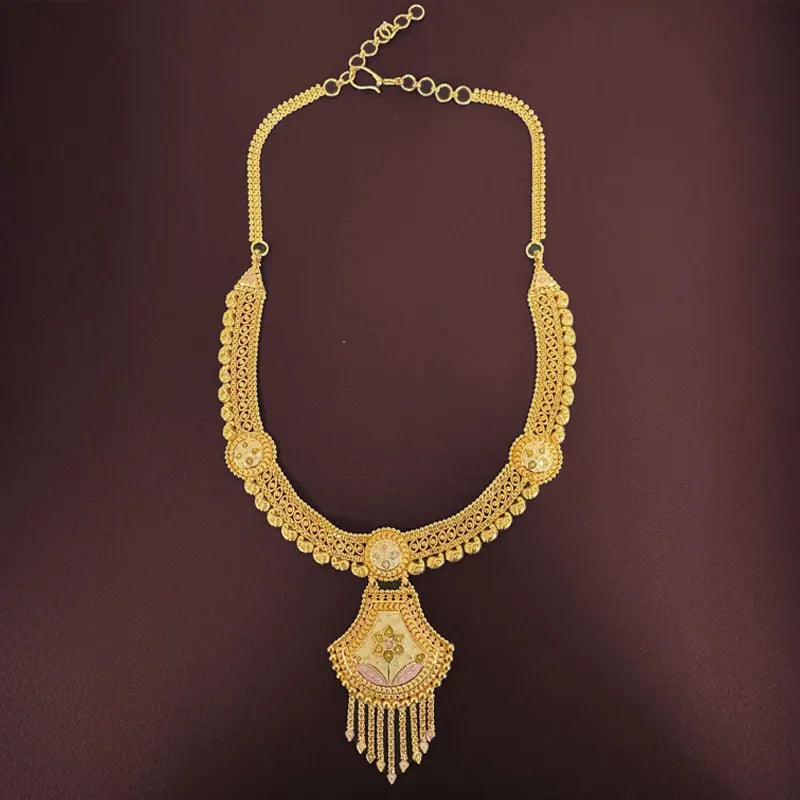 Elegant 22K Yellow Gold Minakari Necklace and Earrings Set for Women