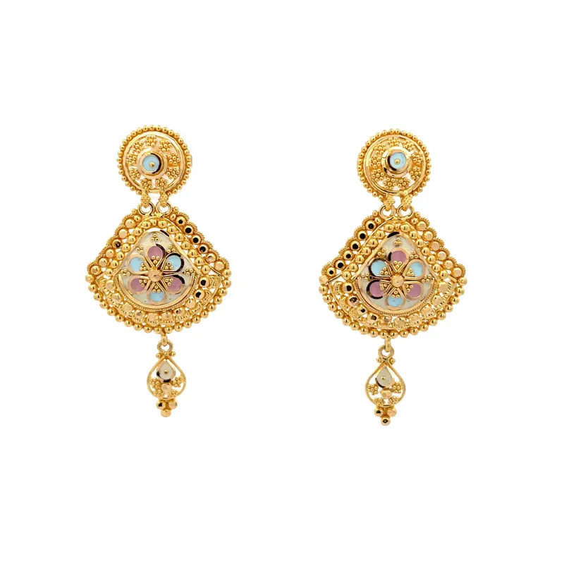 Elegant 22K Yellow Gold Minakari Enamel Necklace and Earrings Set for Women