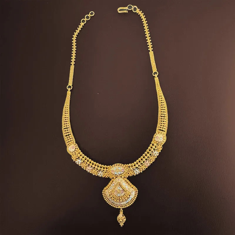 Elegant 22K Yellow Gold Minakari Enamel Necklace and Earrings Set for Women