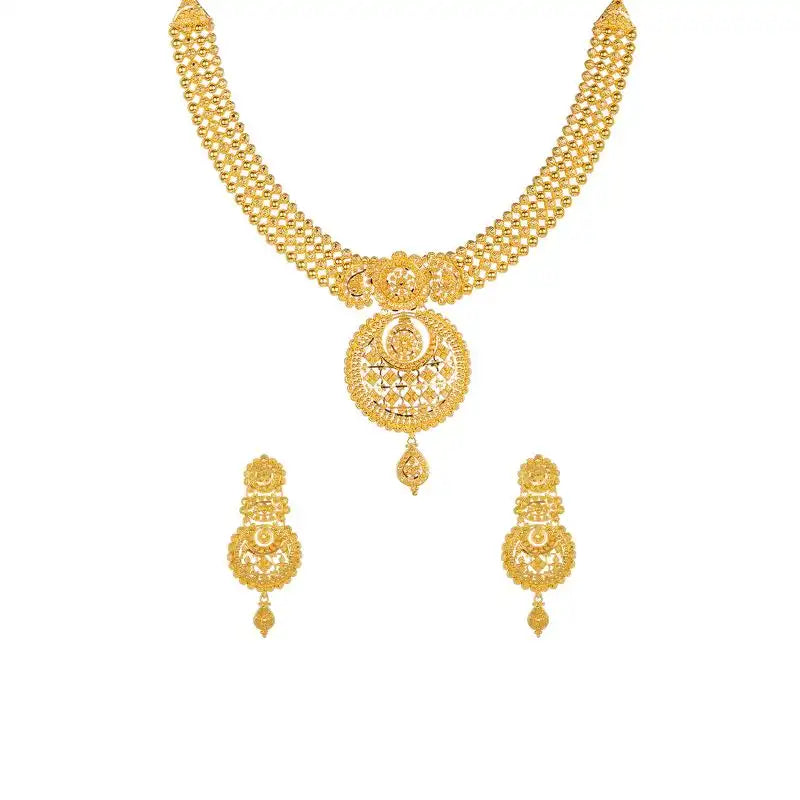 22K Gold Necklace Set with long Drop Earrings