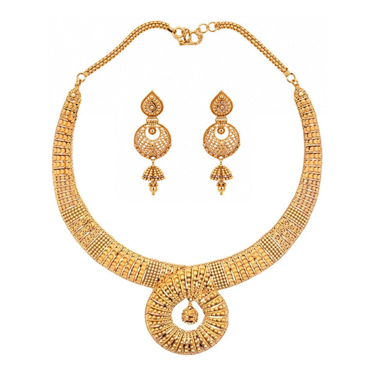 Elegant 22K Gold Necklace and Earrings Set
