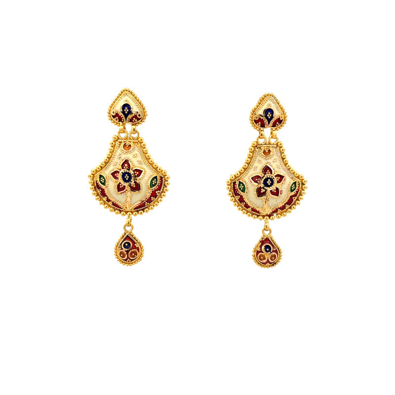 22K Gold Enamel Necklace and Earrings Set - Minakari