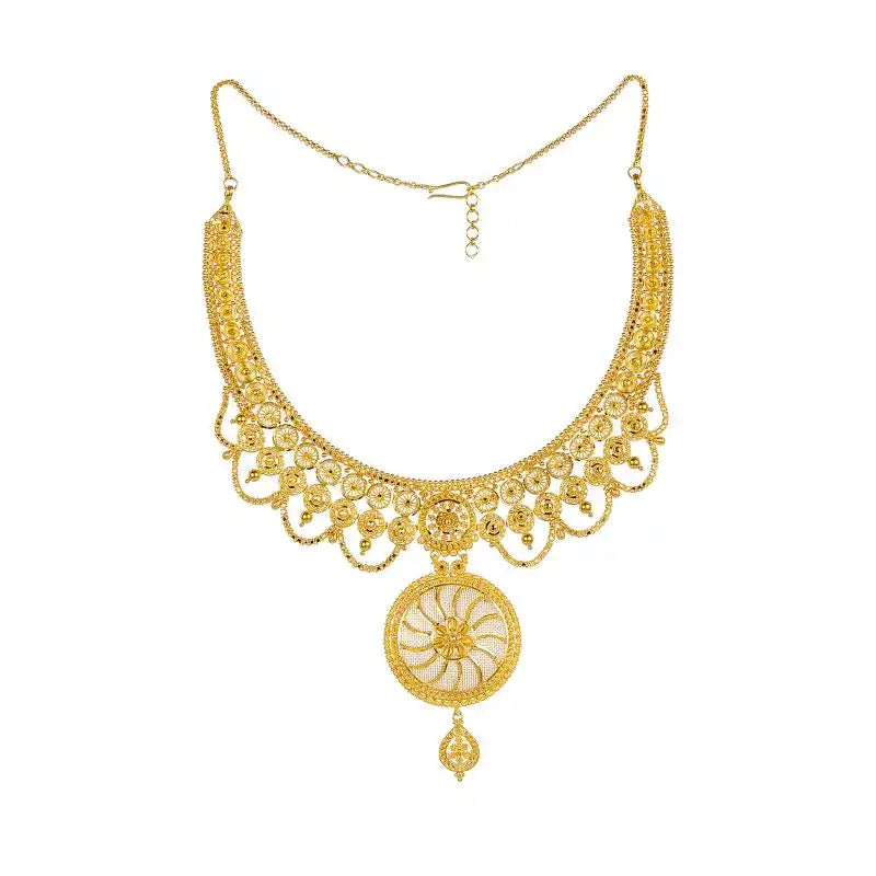 22K Gold Scallop Necklace and long hanging Earring Set
