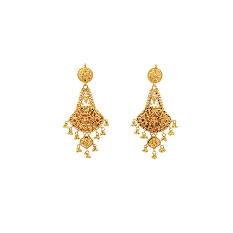 22K Gold Long Necklace and Earrings Set