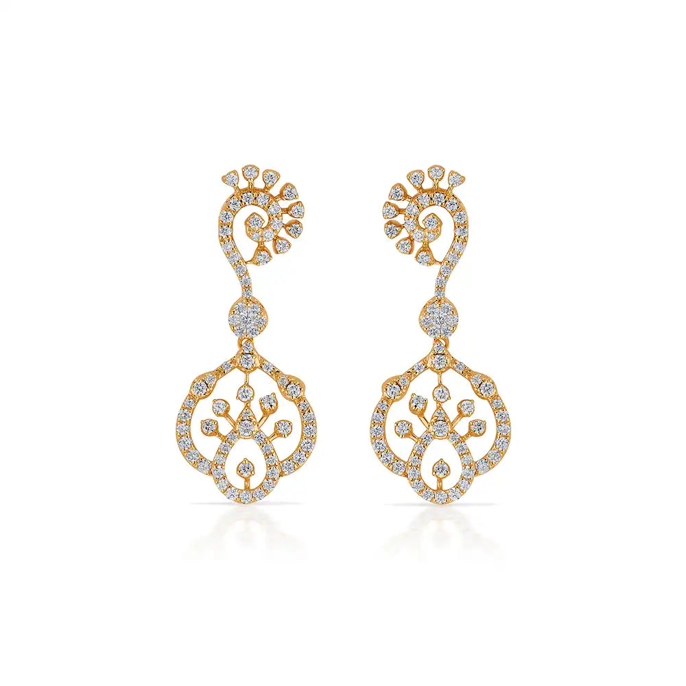 18K Yellow Gold & Diamond Curved Fan Necklace Set