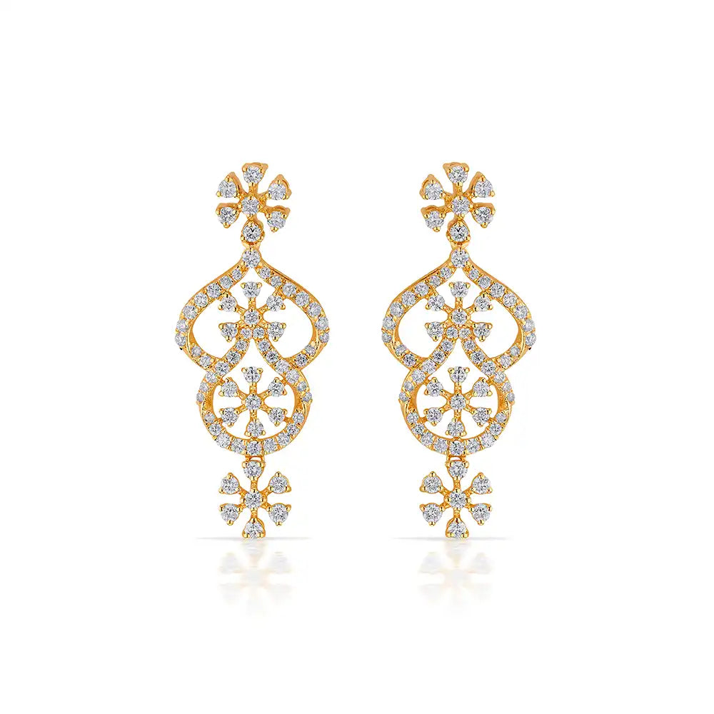 18K Yellow Gold Diamond Floral Spiral Necklace Set