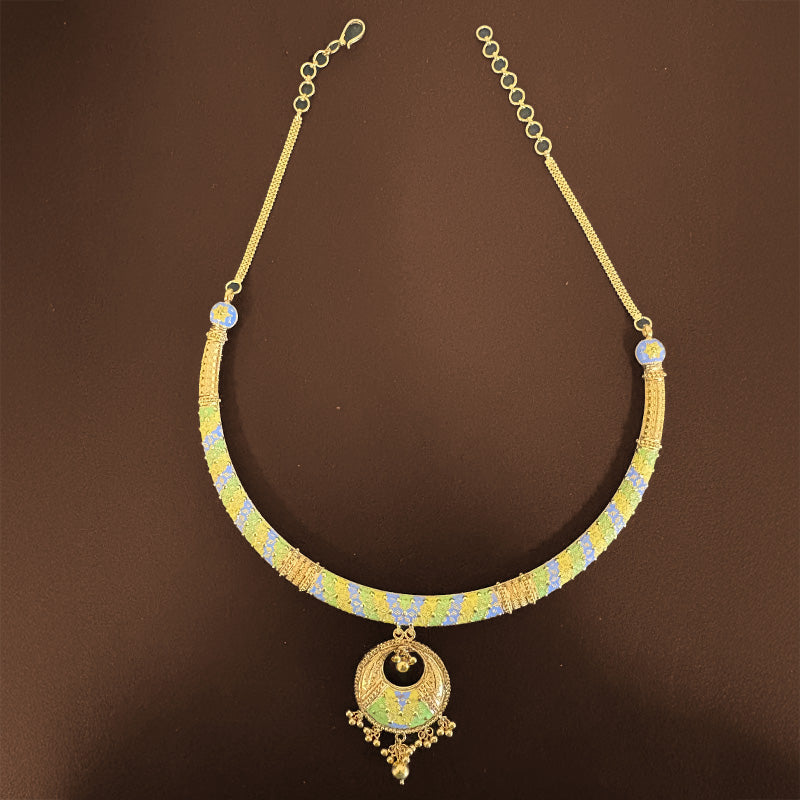 22K Gold Enamel Necklace and Earrings Set