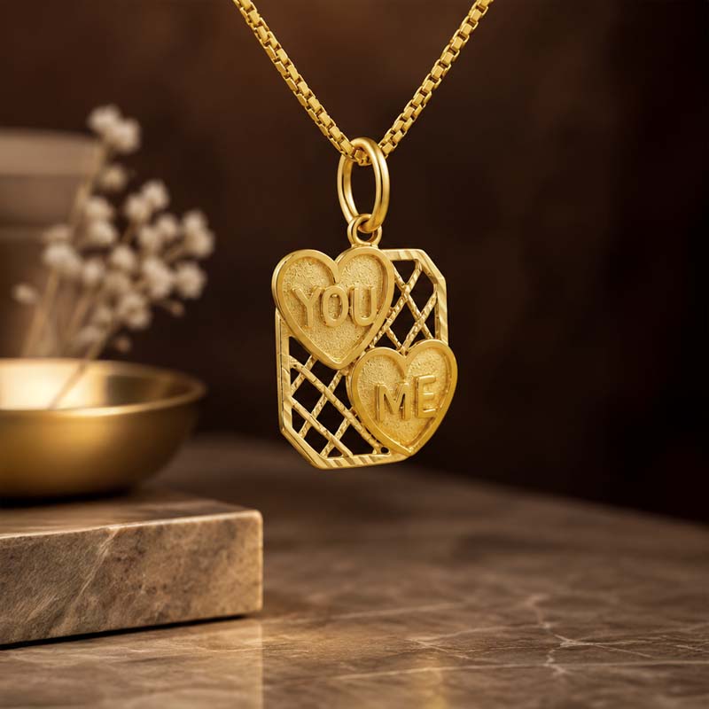 Yellow Gold YOU & ME Heart Lattice Charm pendant