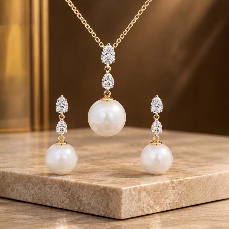 Graceful Pearl Diamond Pendant Set