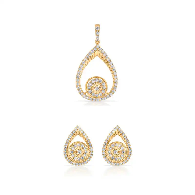Gold & Diamond Teardrop Pendant Set