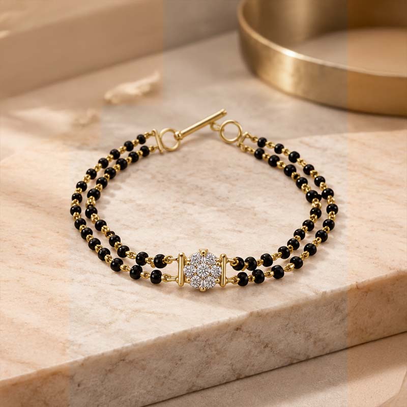 18K Gold Diamond Bracelet with black beads