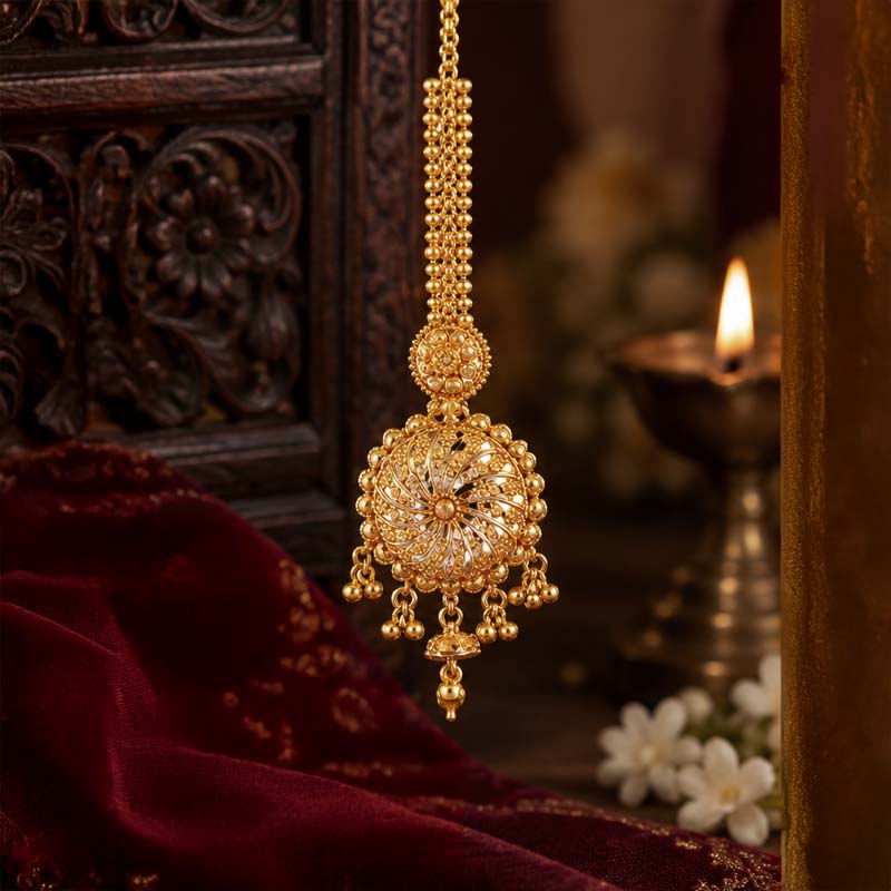 Elegant 22K Yellow Gold Maang Tikka for Women Classic Traditional Jewelry
