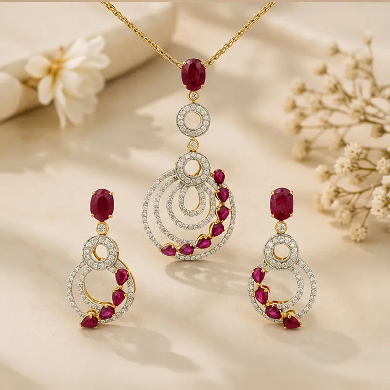 Ruby Diamond Pendant Set