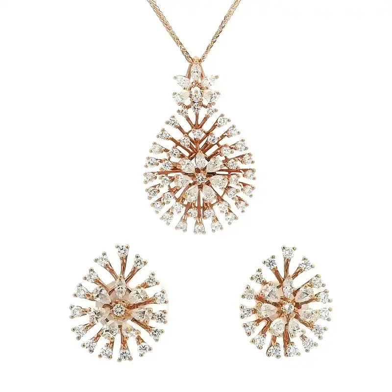 Gold Diamond Pendant Earrings Set