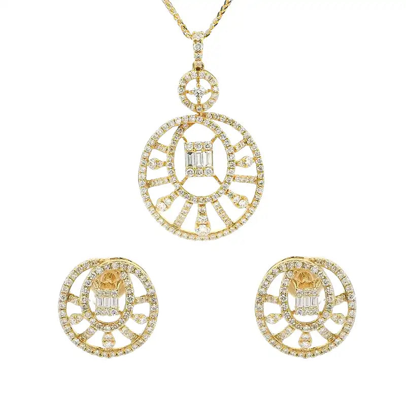 Gold Diamond Pendant Earrings Set