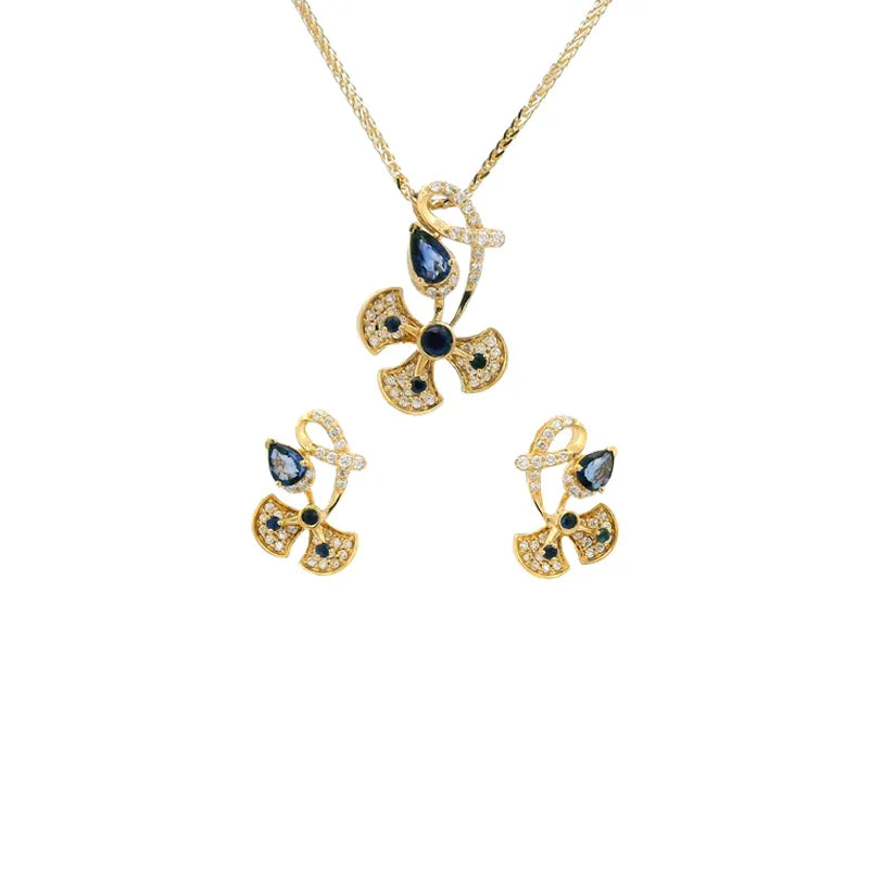 Elegant Sapphire Diamond Pendant Set