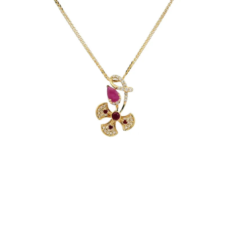 Floral Ruby Diamond Pendant Set