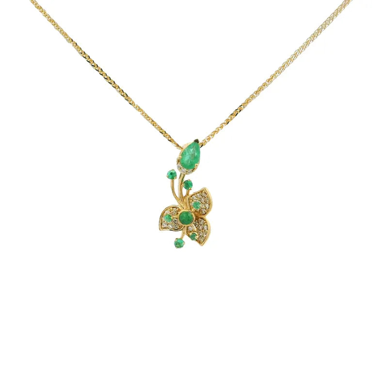 Emerald Diamond Pendant Set - Floral