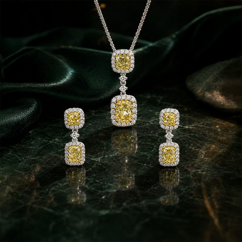 Yellow diamond and Gold Pendant Set