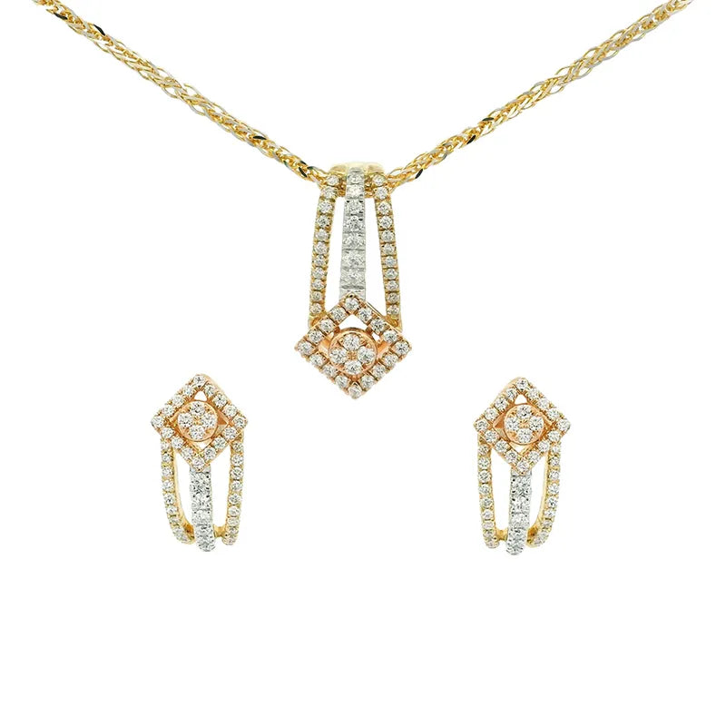 Elegant Diamond Pendant Set - Tricolor Gold