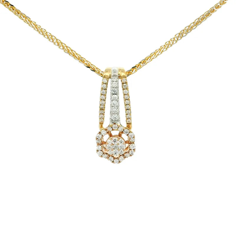 Elegant Floral Diamond Pendant Set - Tricolor Gold