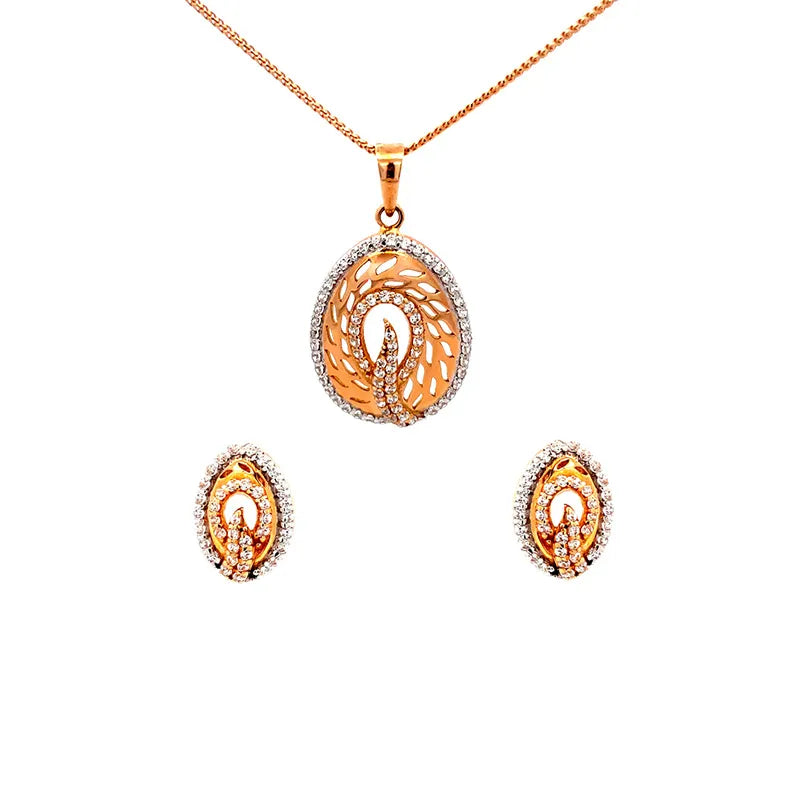 Elegant 18K Rose Gold Oval Pendant Set for Timeless Charm