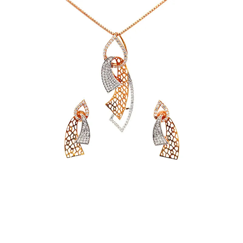 Elegant 18K Rose Gold Pendant Set with Sparkling Cubic Zirconia for Everyday Glamour