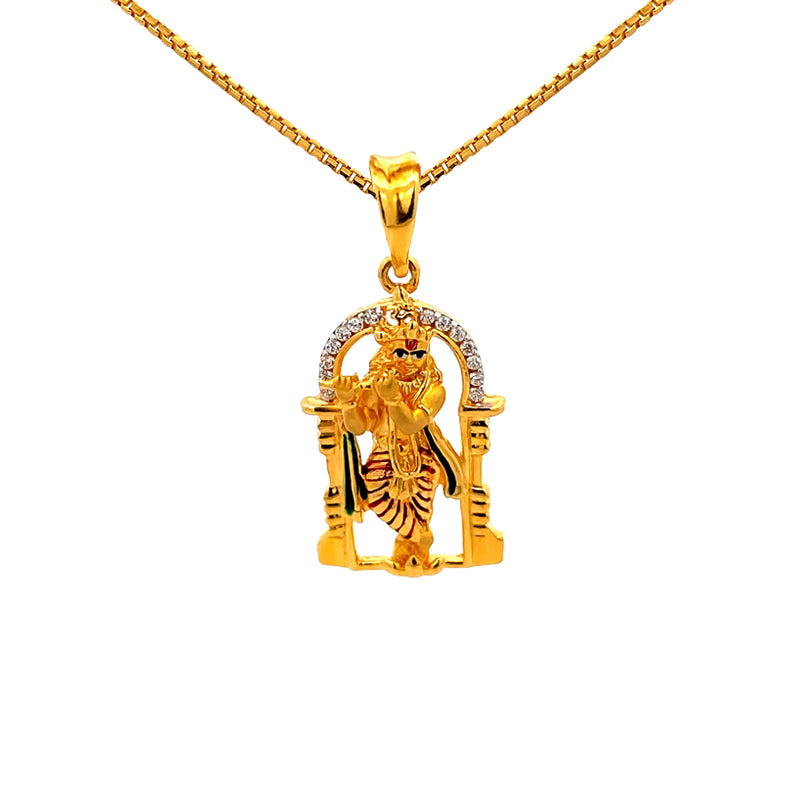 22K Gold Lord Krishna Pendant with CZ