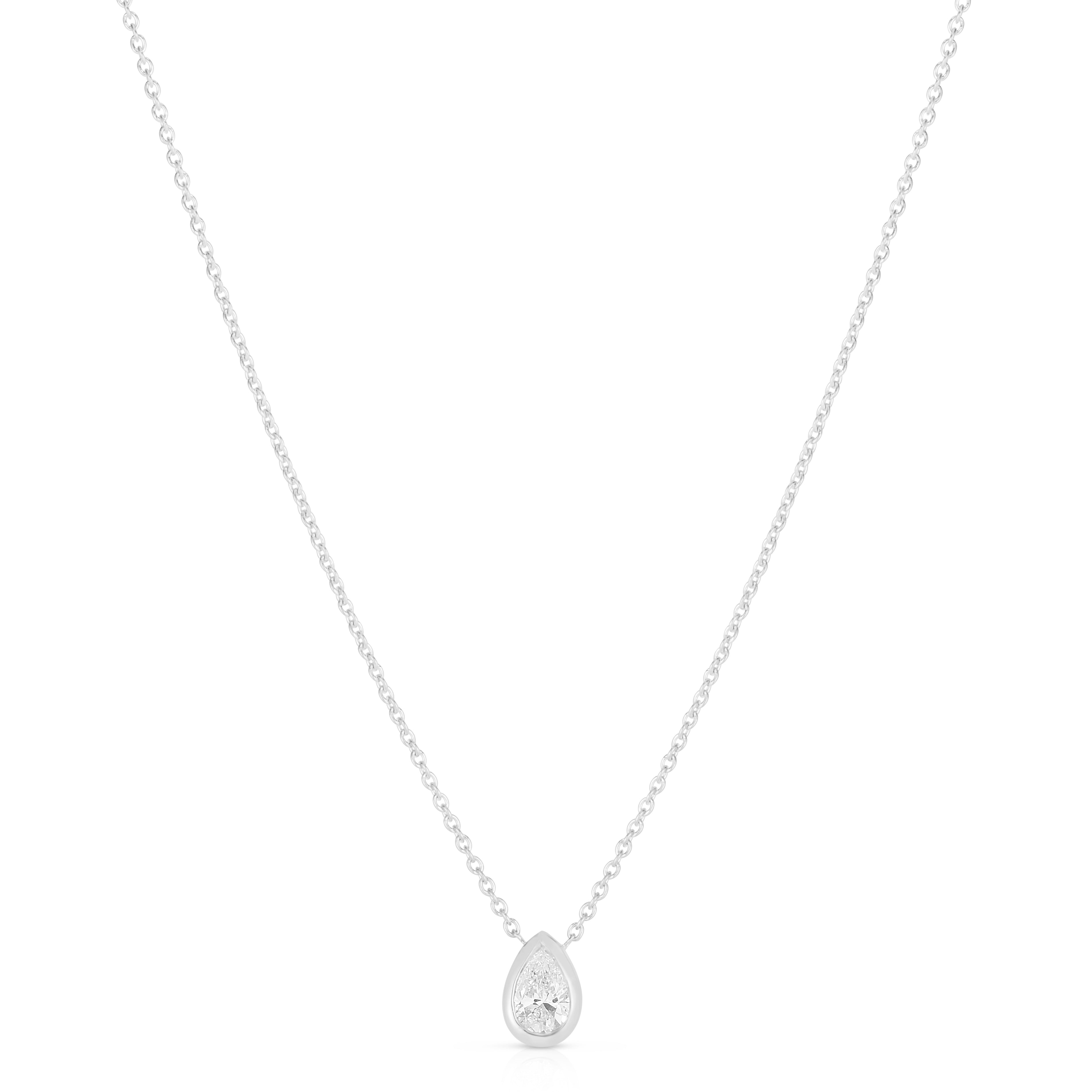 18K WHITE GOLD DIAMONDS BY THE INCH PEAR CUT SOLITAIRE NECKLACE