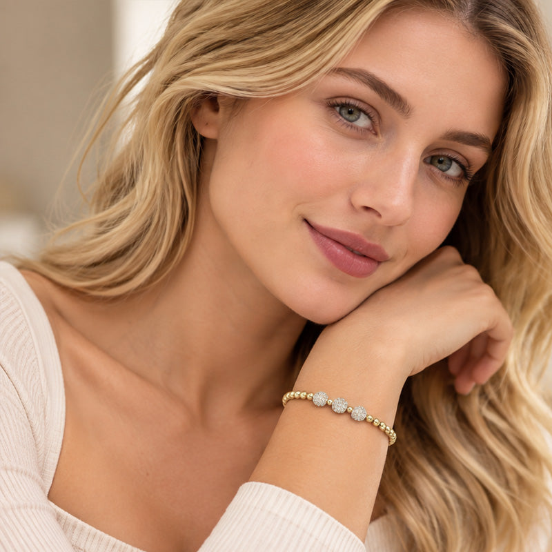 18K Yellow Gold beads Bracelet with Diamonds